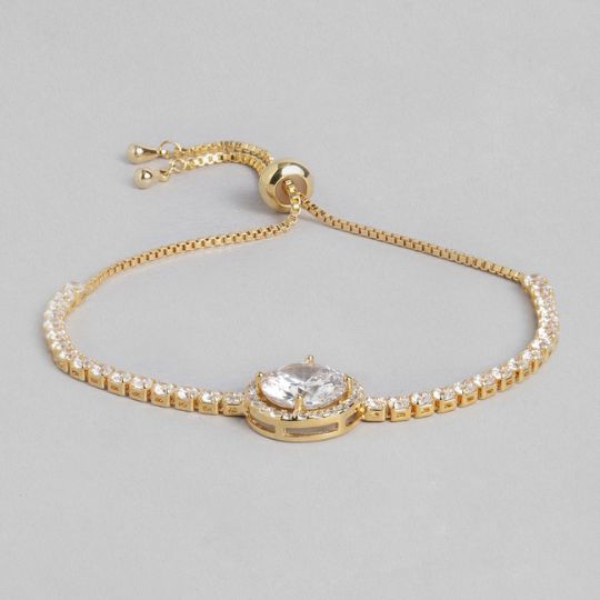 American Diamond-Studded Gold -Plated Adjustable Bracelet