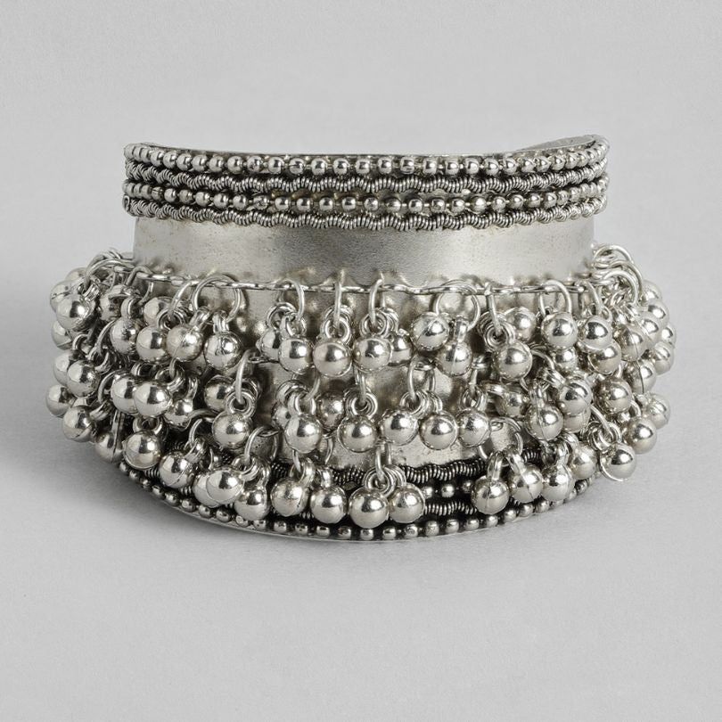 Mayah Ghungroo Silver Oxidised Cuff Bracelet