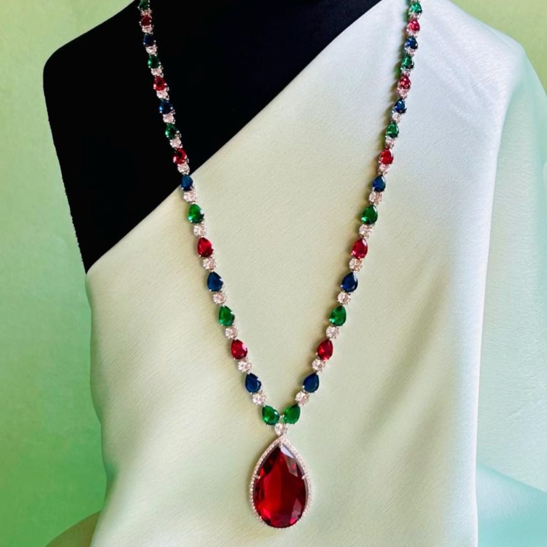 Arden Maroon CZ Designer Jewellery Set