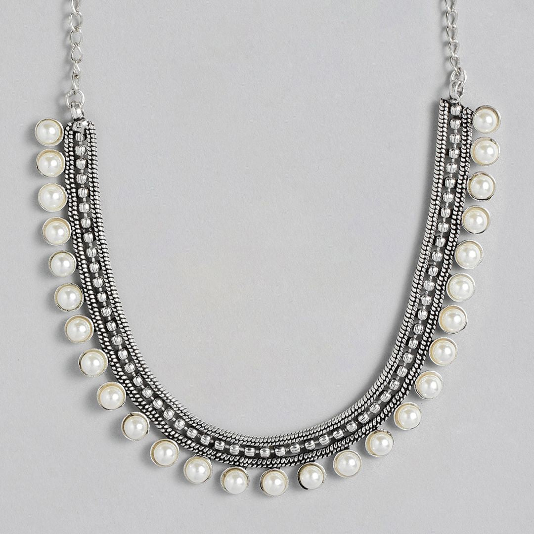 Laida German Silver Silver-Plated Oxidised Necklace