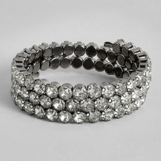 Rhinestone Rhodium-Plated Embellished- Spiral Bracelet