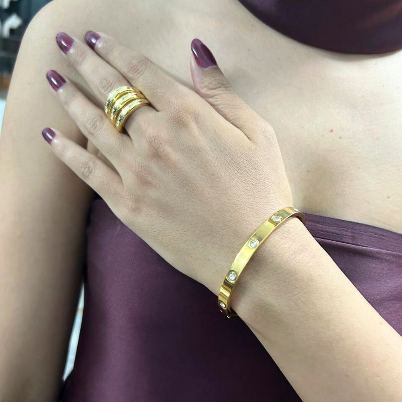 Golden Dazzle American Diamond Studded - Bracelet