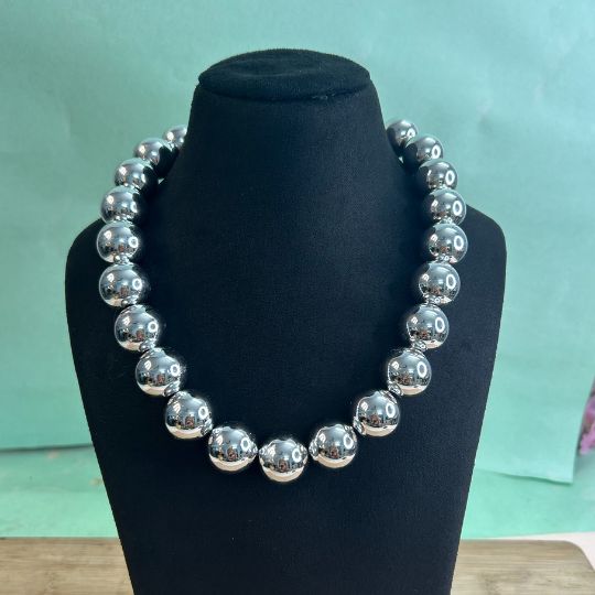 Silver Ball Statement Necklace