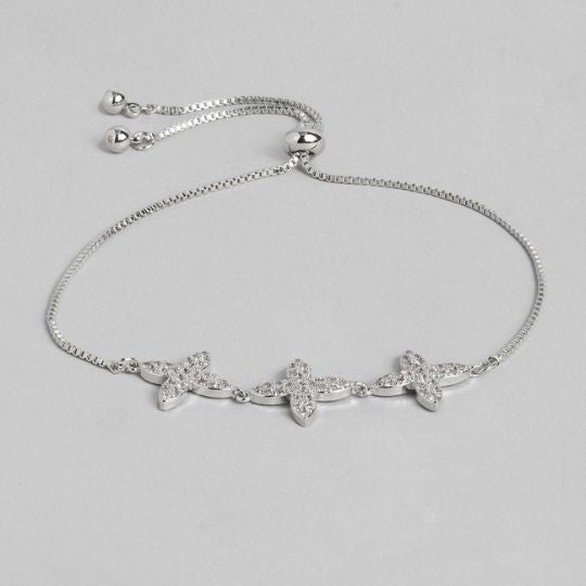 Floral Silver- Plated Adjustable Bracelet