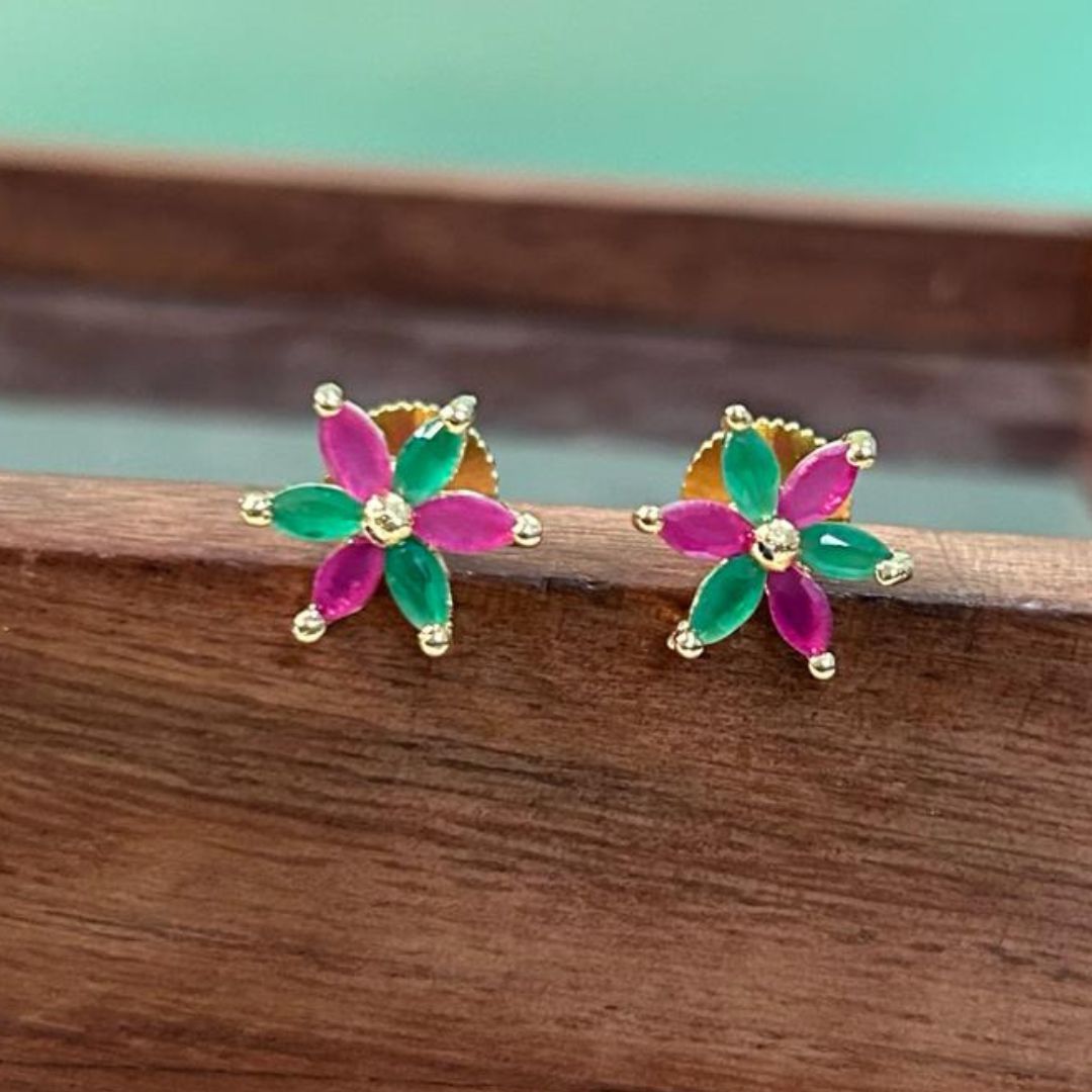 Floral Ruby Green Stud Earrings