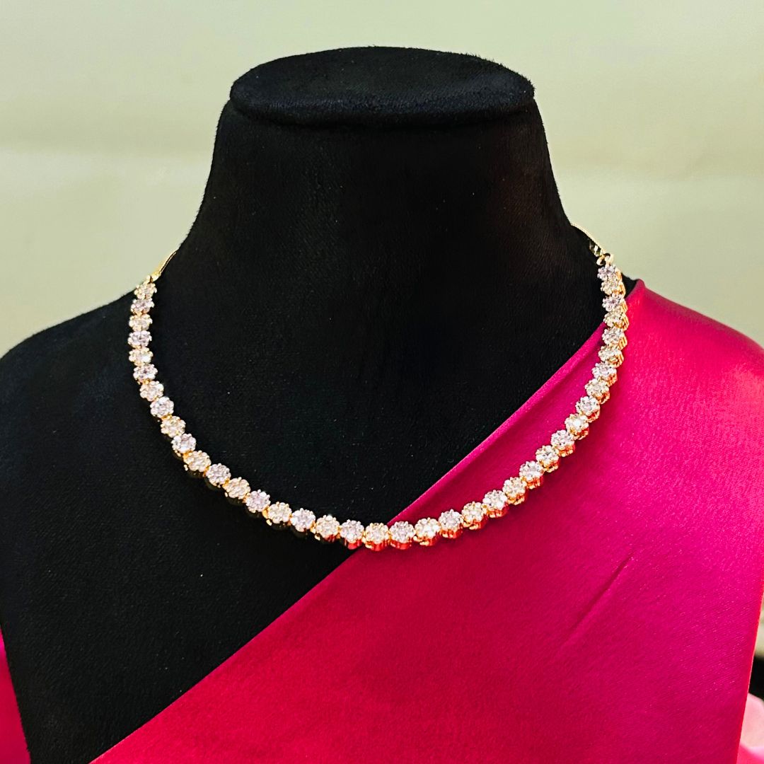 Aliva 18K Gold Plated American Diamond Necklace Set