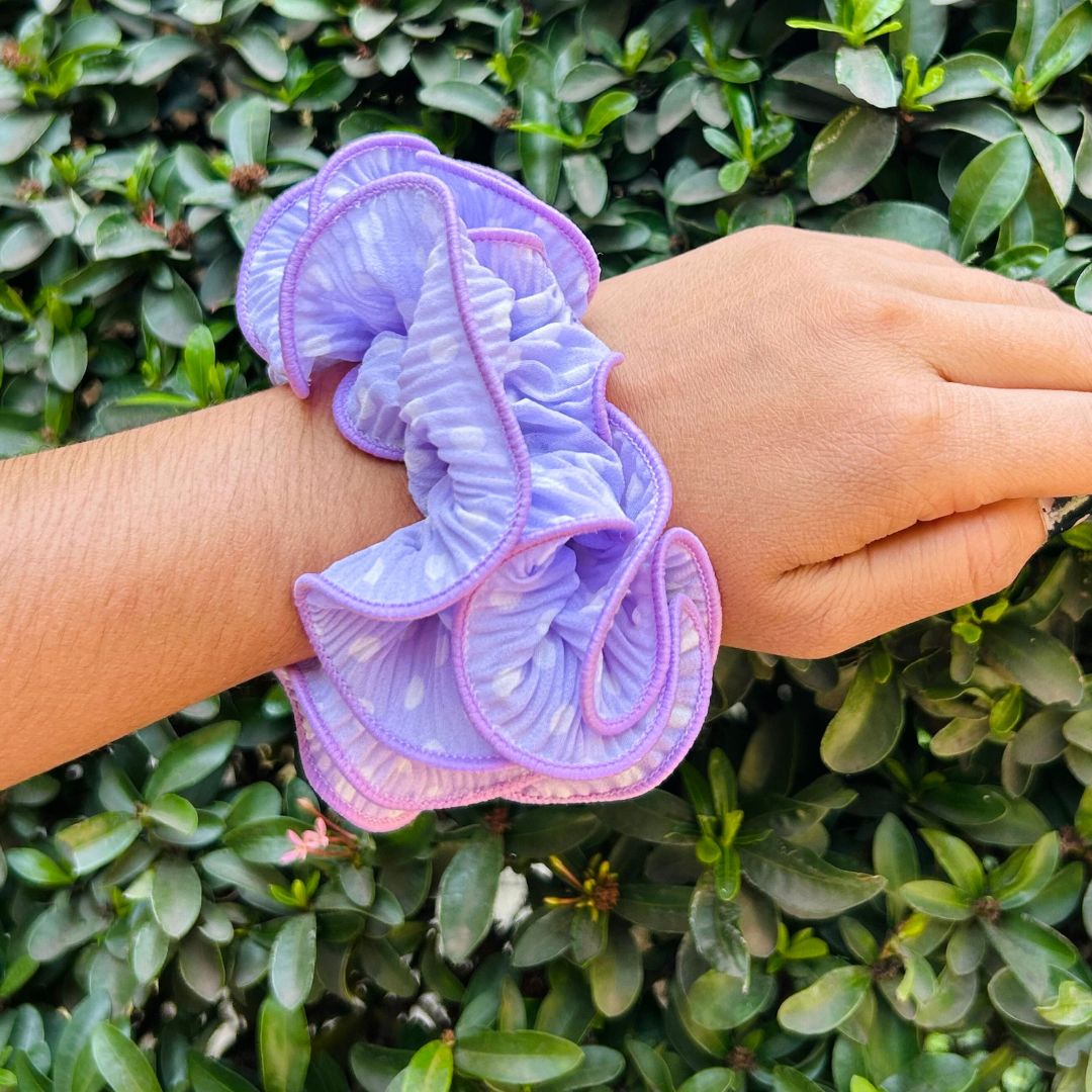 Polka Dot Pleated Purple Oversized Scrunchie
