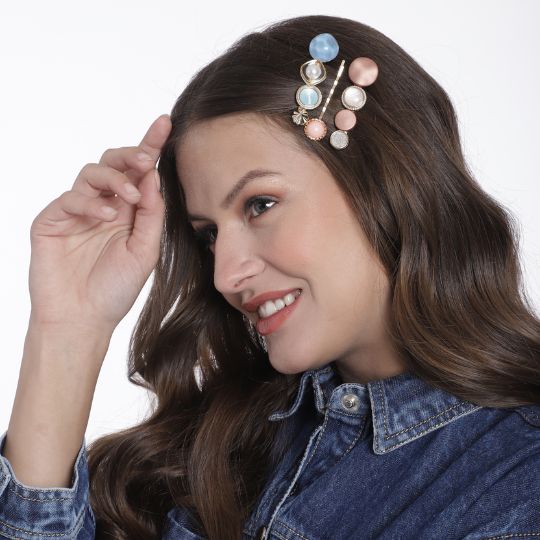 Laida Women Gold-Toned & Pink Set of 6 Embellished Alligator Hair Clip