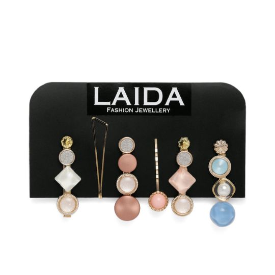 Laida Women Gold-Toned & Pink Set of 6 Embellished Alligator Hair Clip