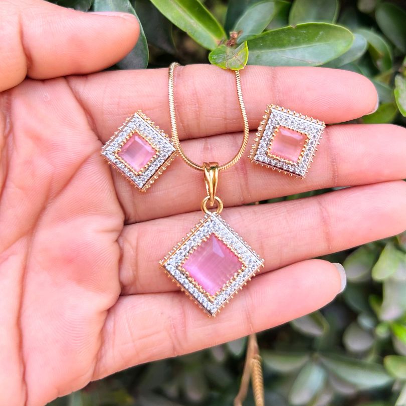 Square Baby Pink Pendant Sets