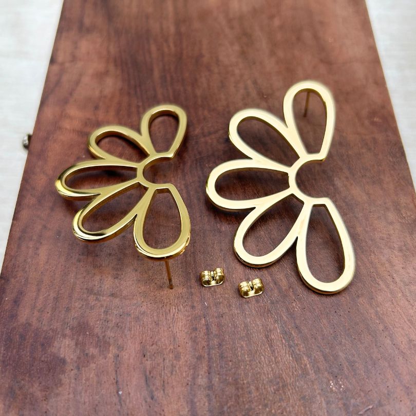 Half Floral Golden Stud Earrings