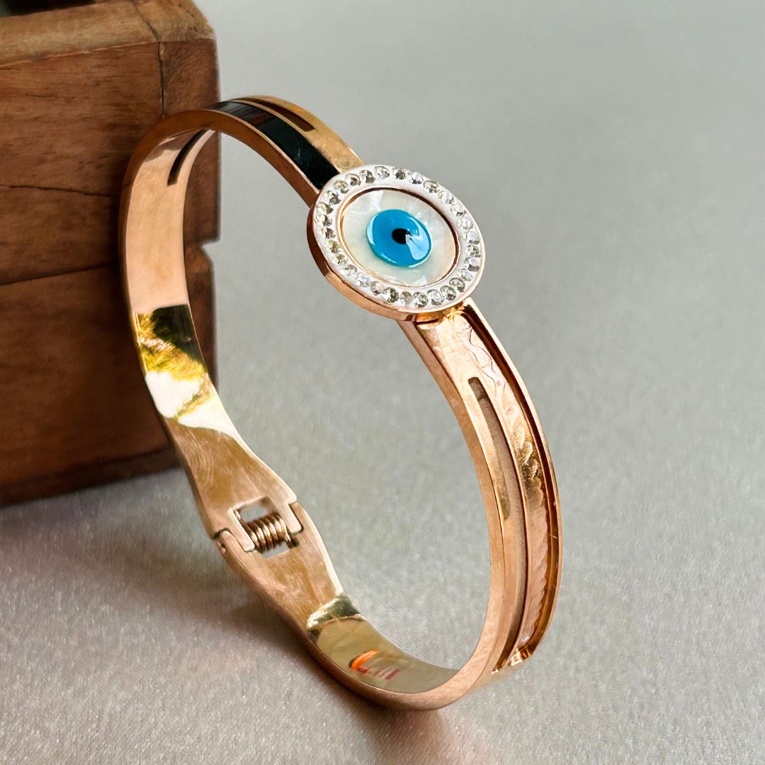 Evil Eye White Enamel- Bangle Bracelet