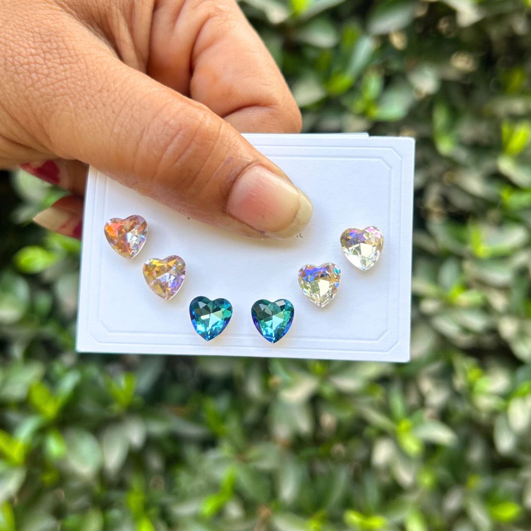 Set Of 3 Colorful Heart Studs
