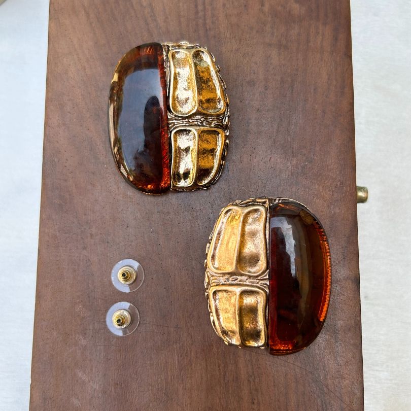 Structured Brown Stud Earrings