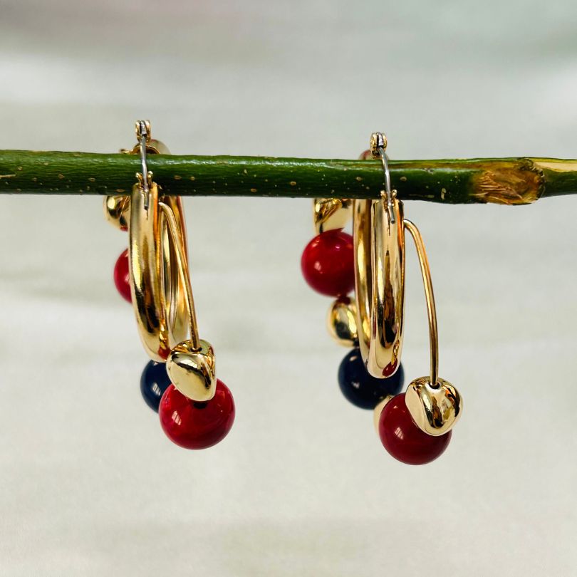 Beads Red Hoop Earrings