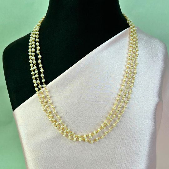 Structured Pearl Three Layer Pearl Mala Set (18 inch)
