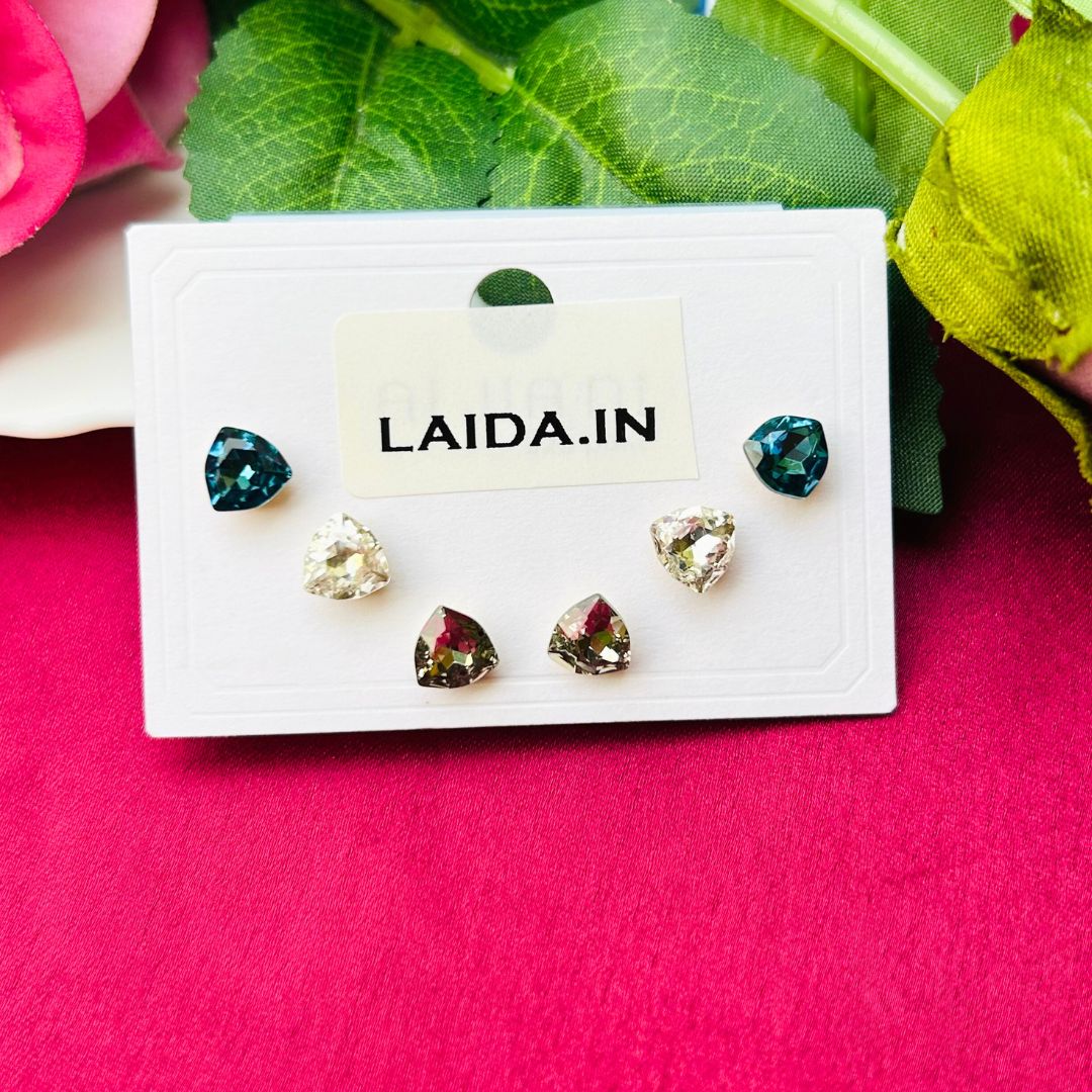 Set Of 3 Colorful Triangle Studs