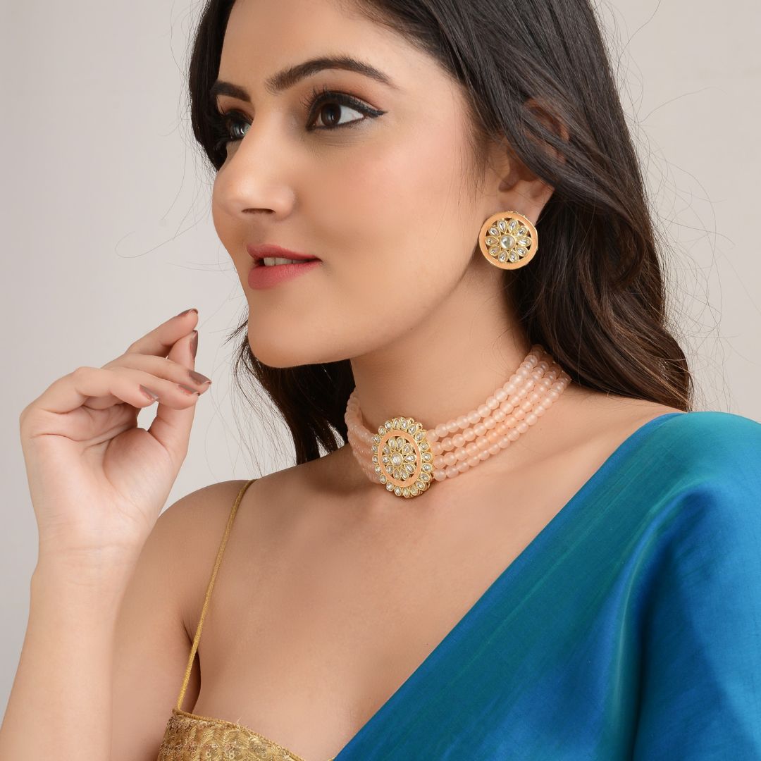 LAIDA Gold-Plated Kundan-Studded & Beaded Jewellery Set