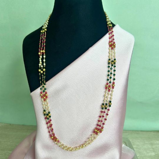 Tenille Ruby Green Three Layer Pearl Mala