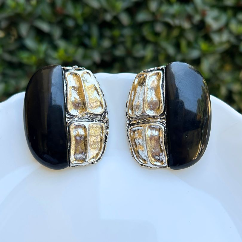 Structured Black Stud Earrings