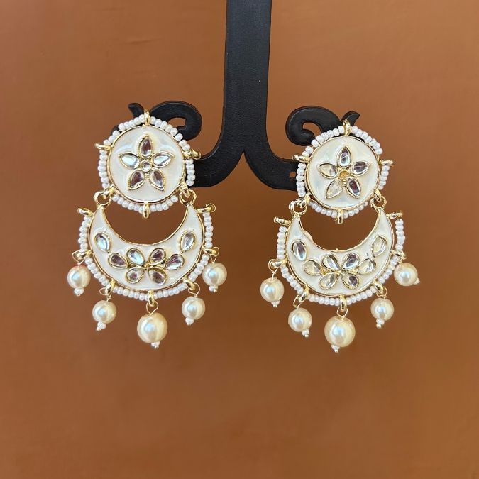 Laida Green Crescent Shaped Handcrafted Kundan Studded Chandbalis