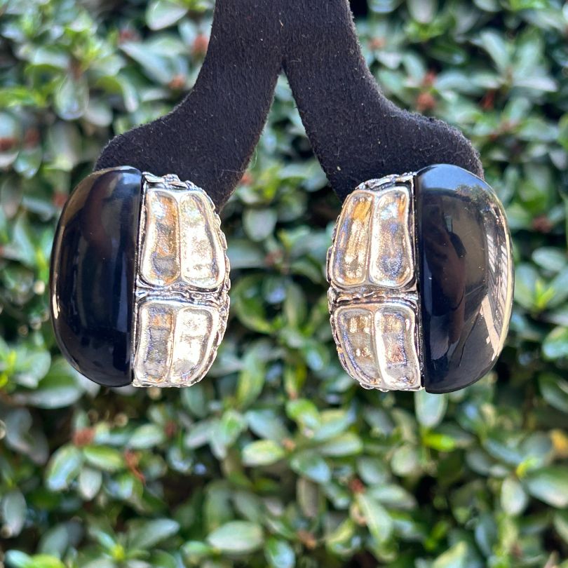 Structured Black Stud Earrings