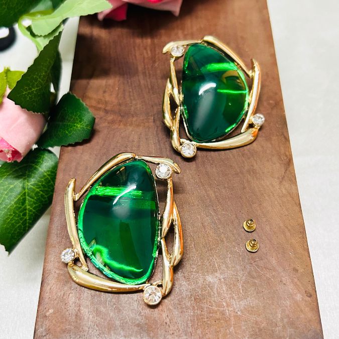 Oversized Green Stud Earrings