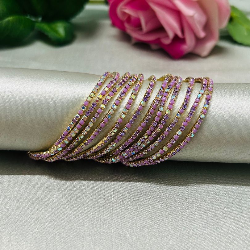 Stretchable Pastel Purple Gold - Plated Bracelet - Pack of 12