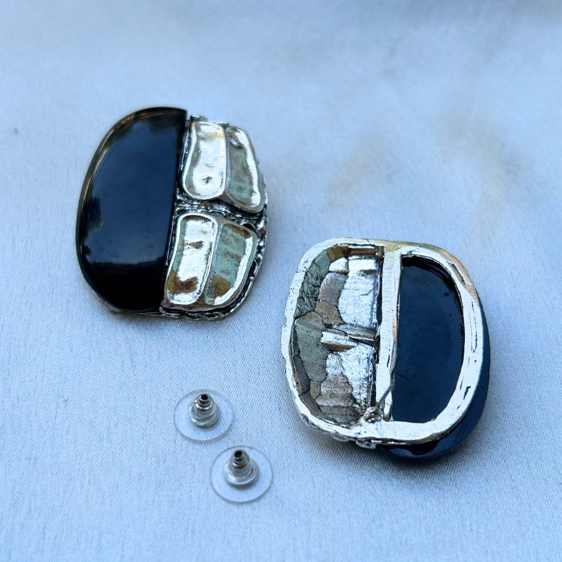 Structured Black Stud Earrings