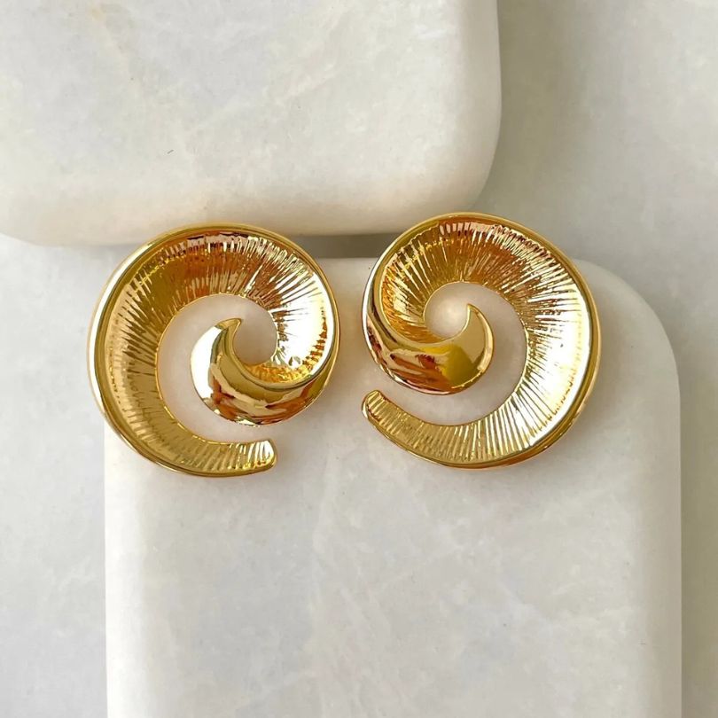 Twisted Golden Snail Stud Earrings
