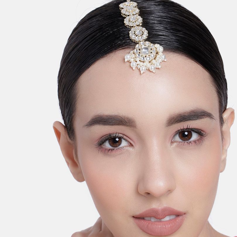 LAIDA Gold-Plated Artificial Stones-Studded Maang Tikka