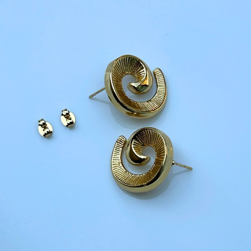 Twisted Golden Snail Stud Earrings