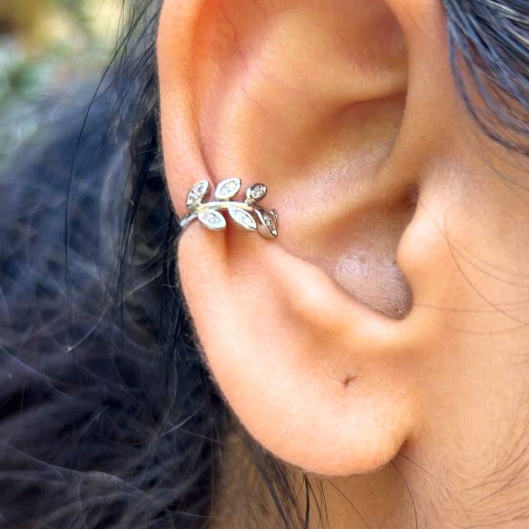 Dainty Leaf Silver Ear Cuff