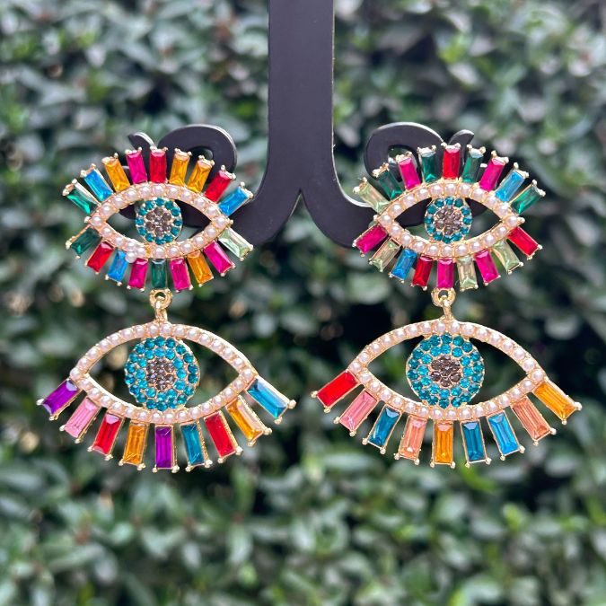 Multicolor Evil Eye Drop Earrings