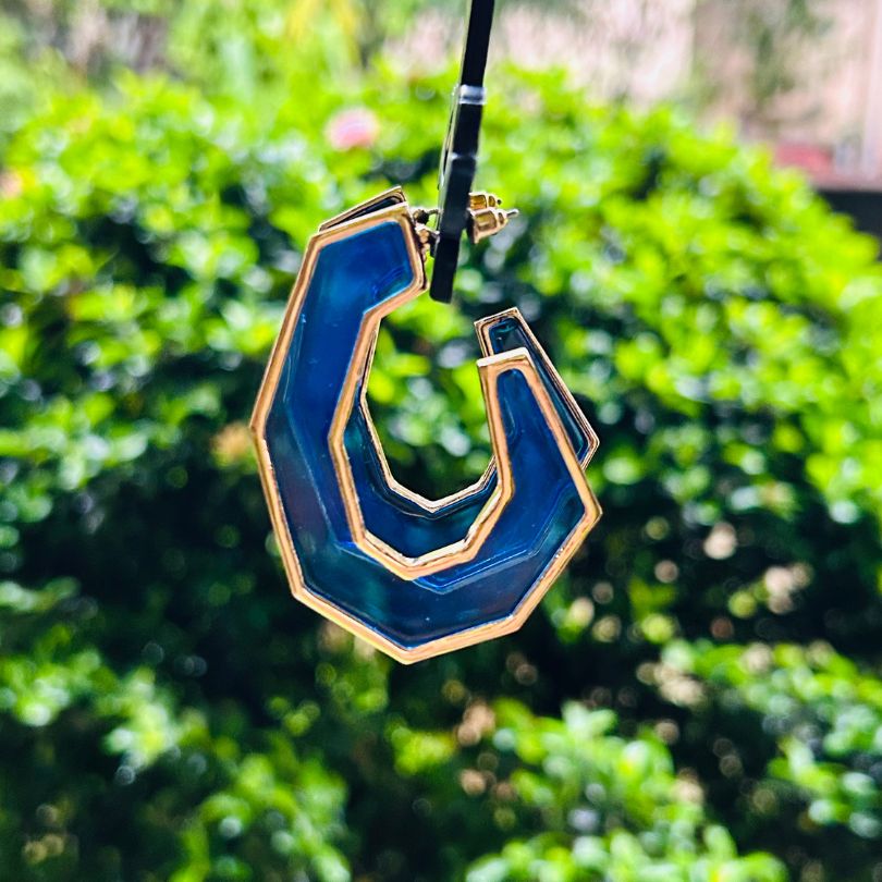 Enamel Blue Structured Hoop Earrings