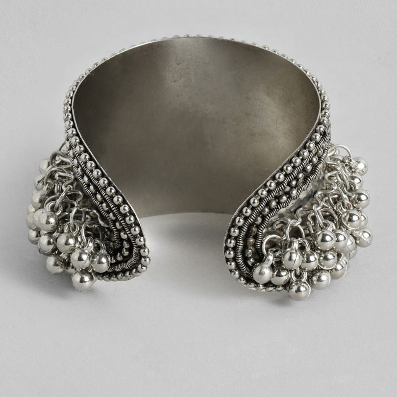 Mayah Ghungroo Silver Oxidised Cuff Bracelet