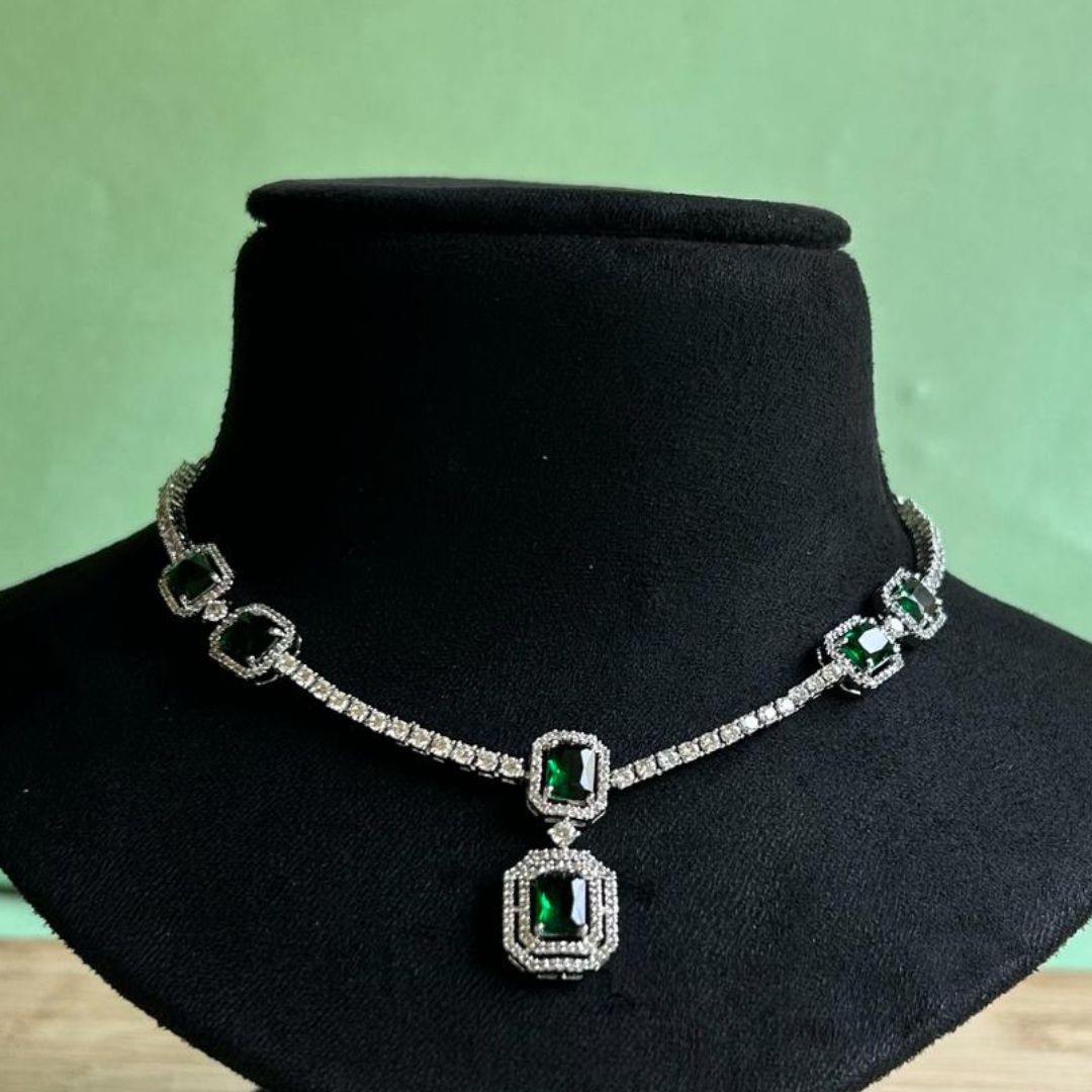 Alice Emerald CZ Designer Necklace Set