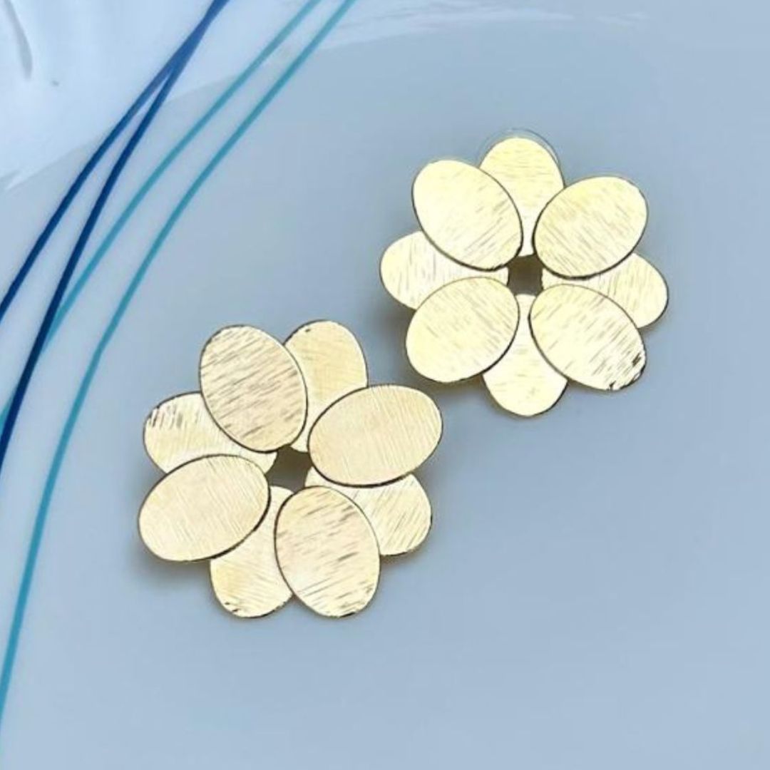 Golden Structured Floral Studs