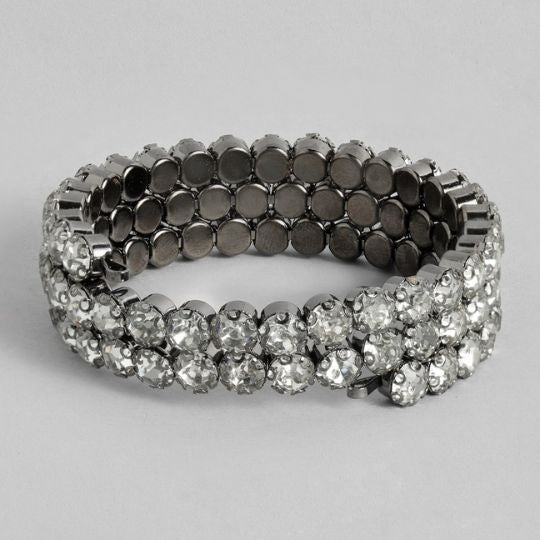 Rhinestone Rhodium-Plated Embellished- Spiral Bracelet