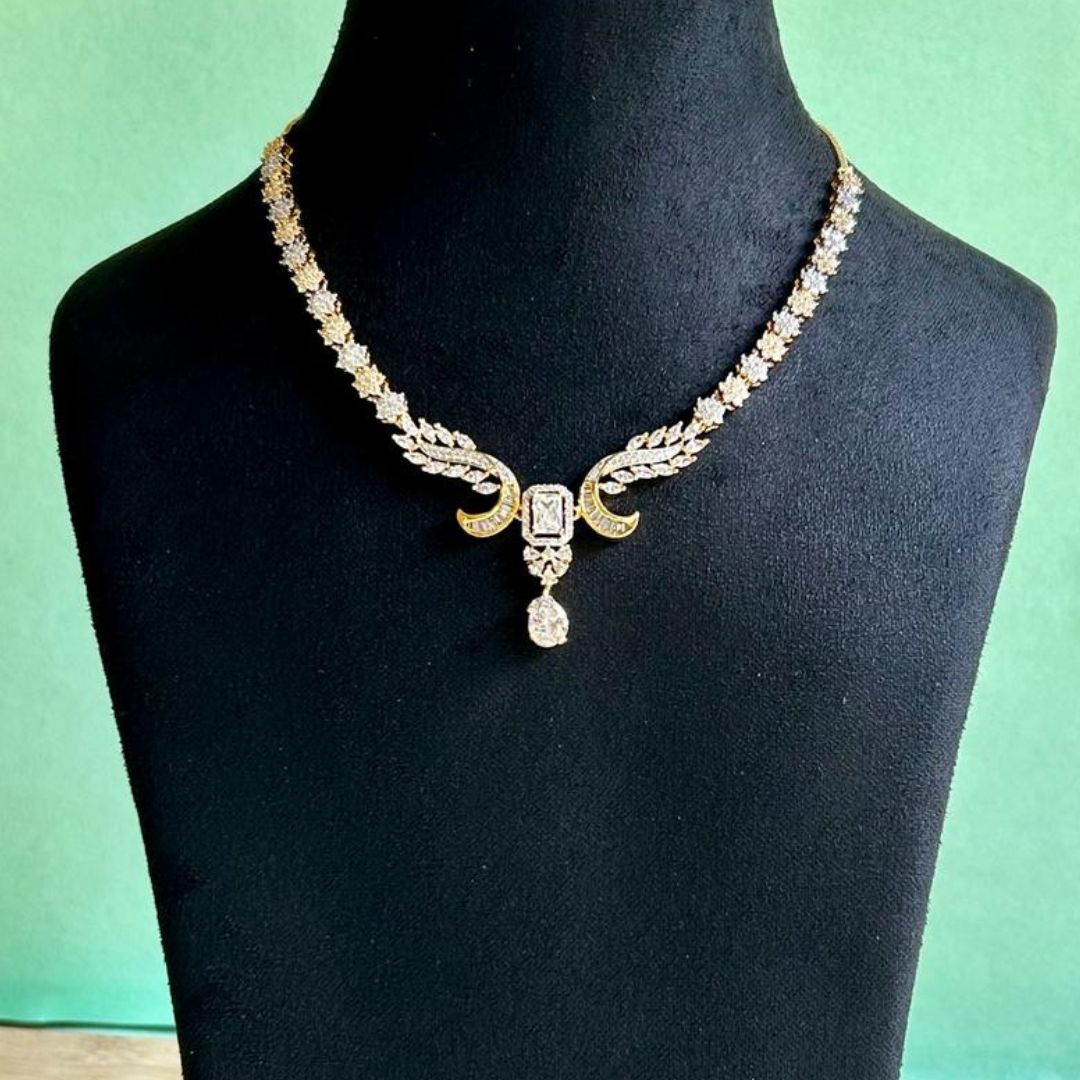 Golden American Diamond Designer Necklace Set