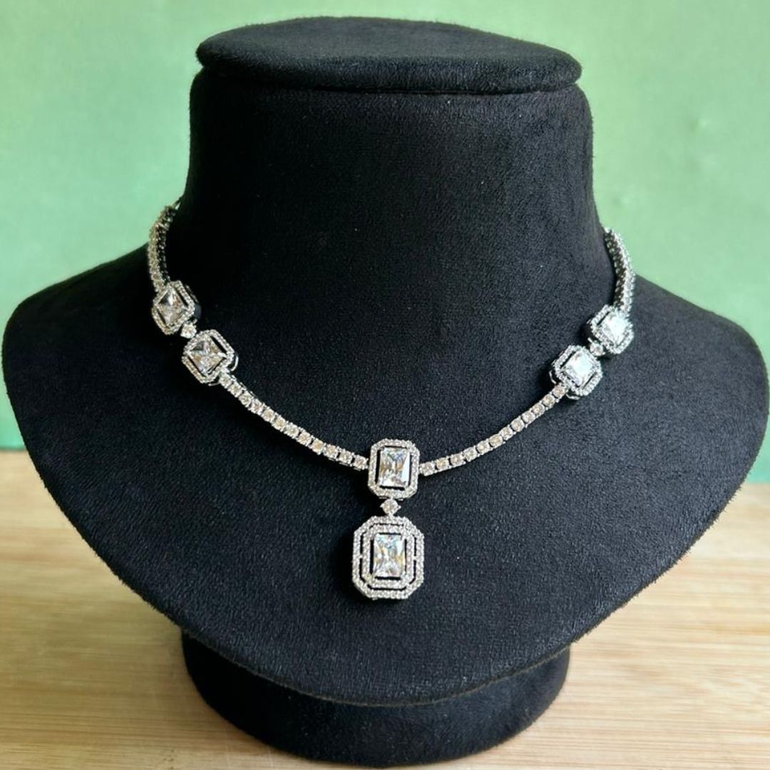 Alice CZ Silver Plated Designer Necklace Set