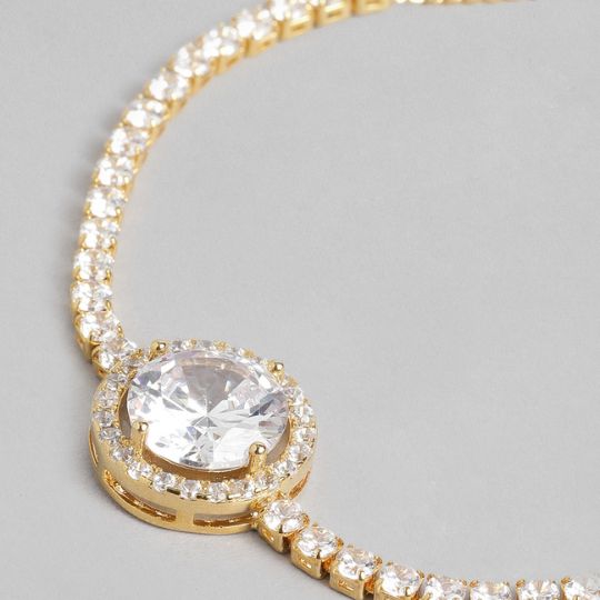 American Diamond-Studded Gold -Plated Adjustable Bracelet