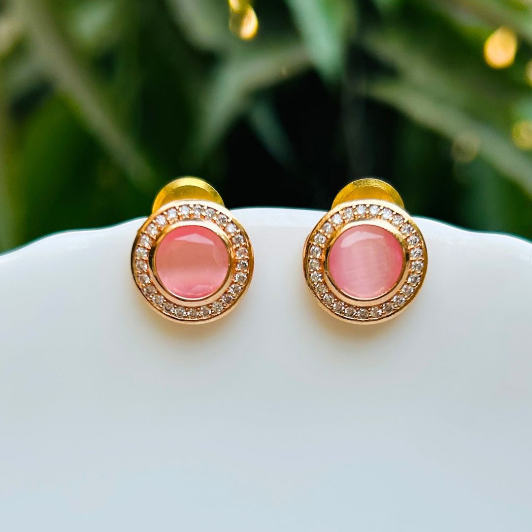 Round AD Pink Stud Earrings