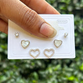Set Of 3 Silver Heart Studs