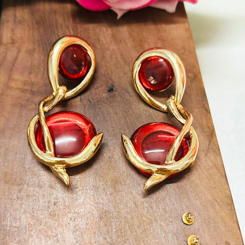 Spiral Red Crystal Drop Earring
