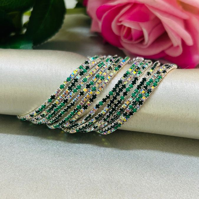 Stretchable Multi Green Silver - Plated Bracelet