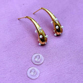 Metallic Pearl Studded Long Tear Drop Earrings
