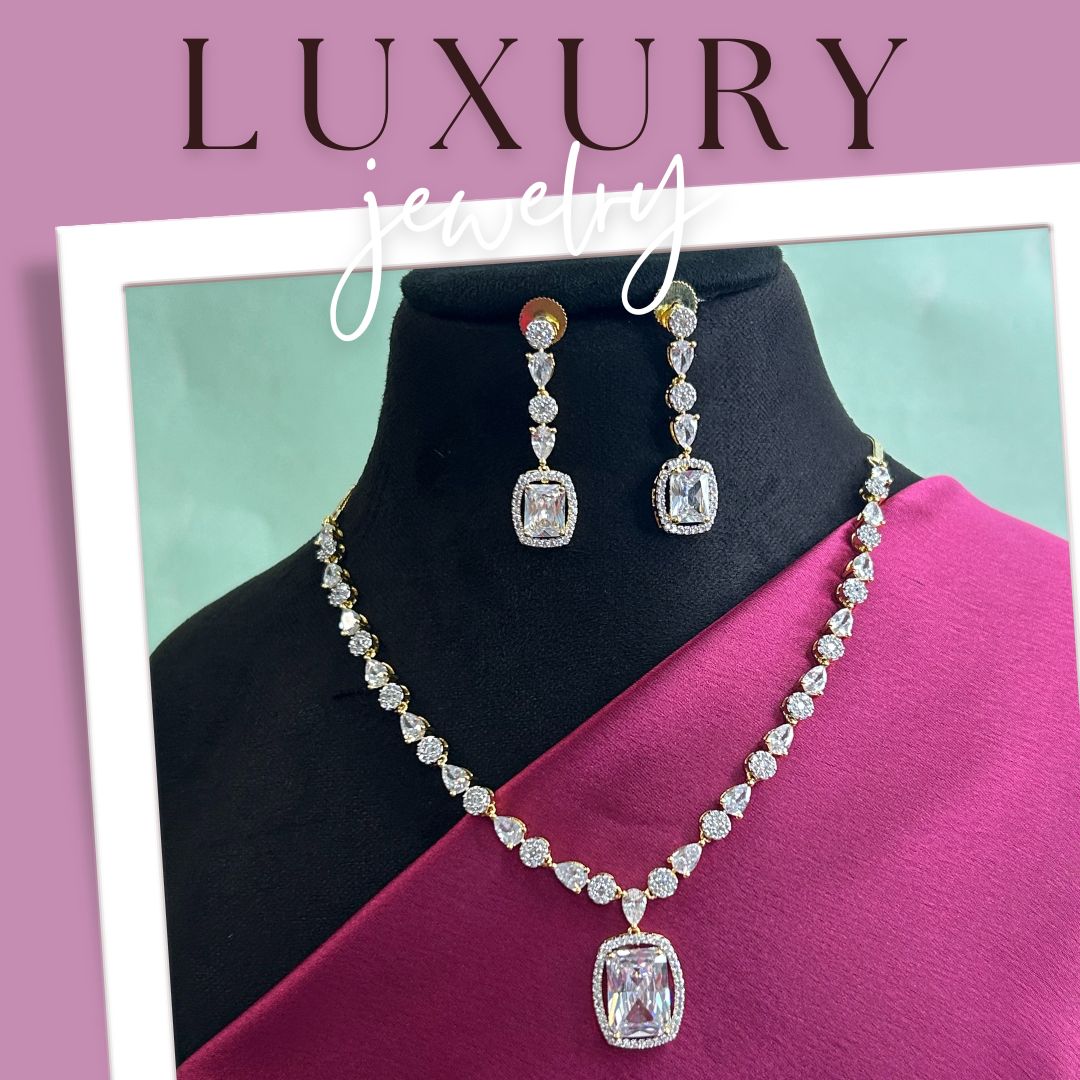 Evelyn White Pendant Drop Necklace Set