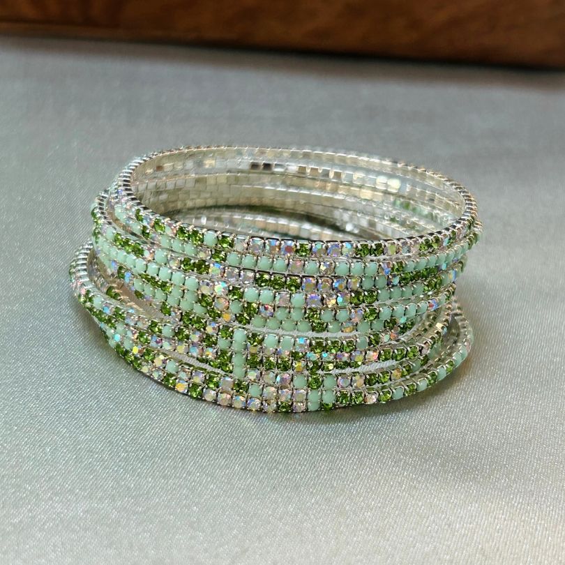 Stretchable Lime Green Bracelet Silver Plated - Pack of 12