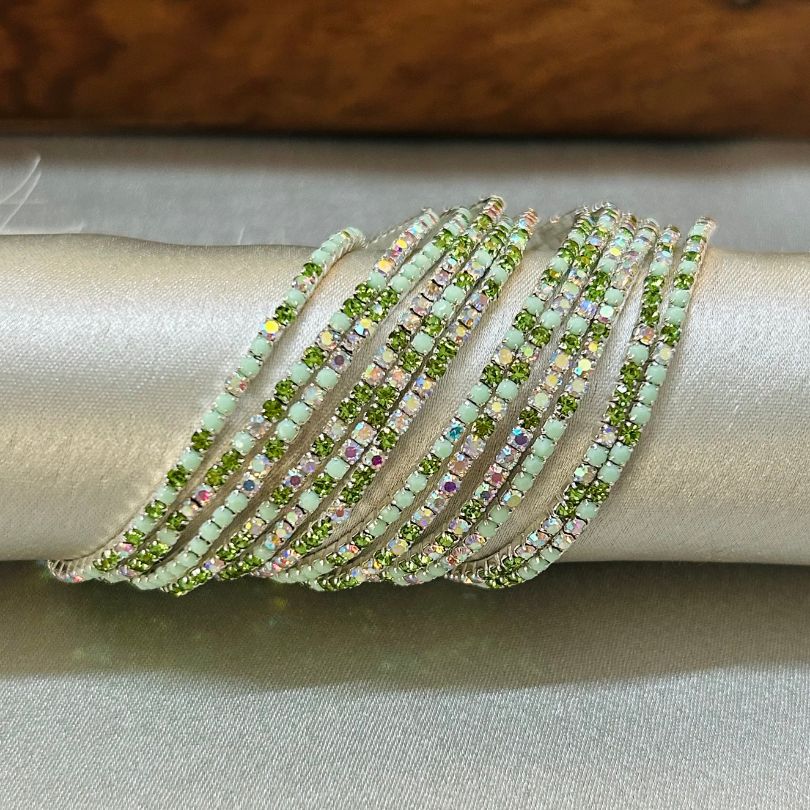 Stretchable Lime Green Bracelet Silver Plated - Pack of 12